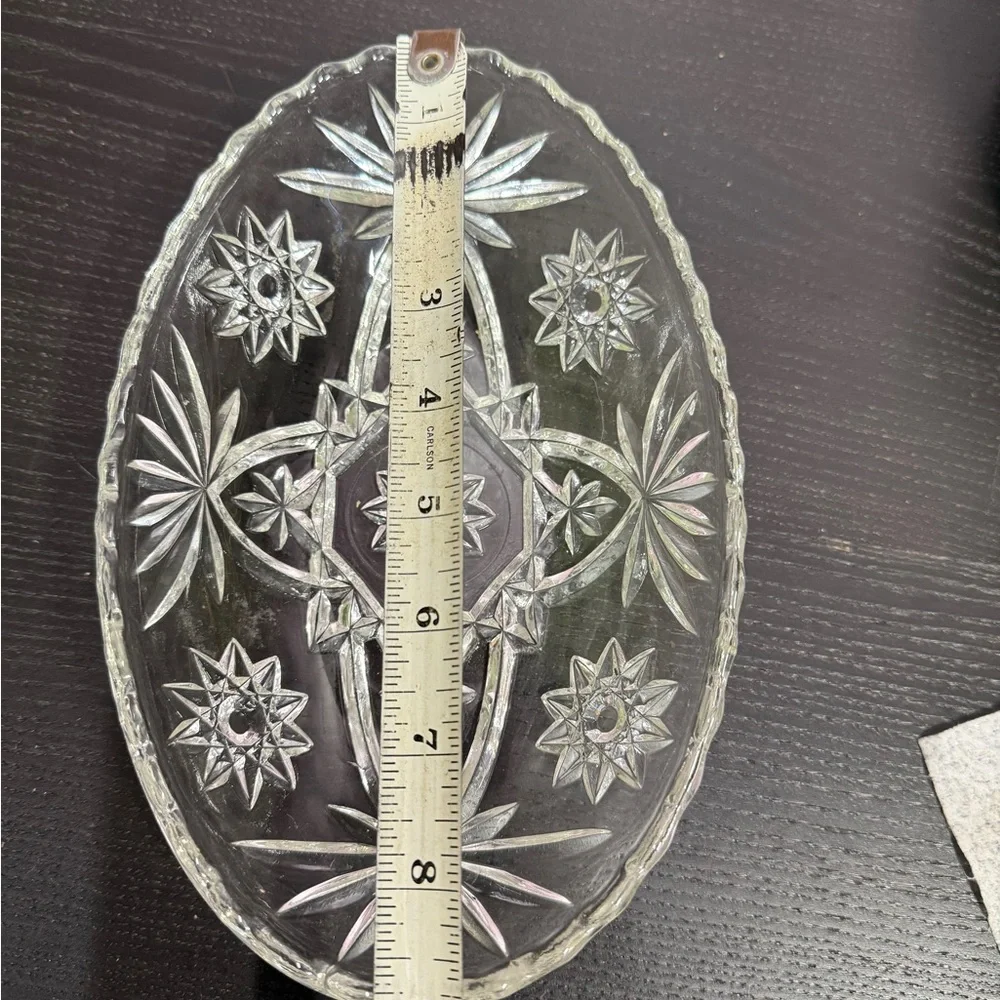 Vintage Anchor Hocking Elegant Clear Glass Star of David Oval appetizer dish